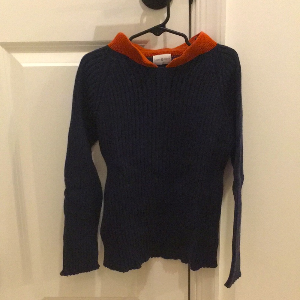 Violeta Federico navy ribbed knit rust collar sweater size 8